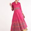 Women CHEERA | Women'S Magenta Cotton Hand Block Print Ghagra Style Anarkali Kurta Only - Cheera Wine