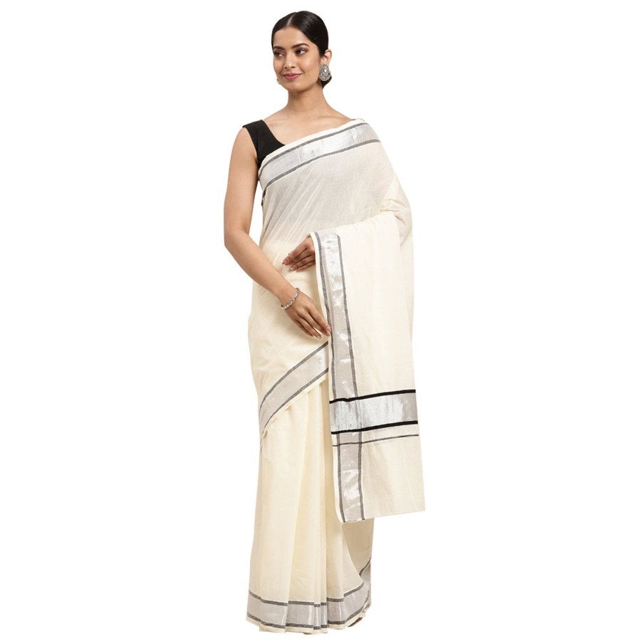 Women THARA SAREES | Women'S Offwhite Color Thara Sarees Kerala Cotton Kasavu Saree - Thara Sarees Off White