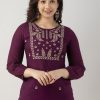 Women Charu | Women'S Embroidered Viscose Rayon Regular Top (Voilet) - Charu Violet