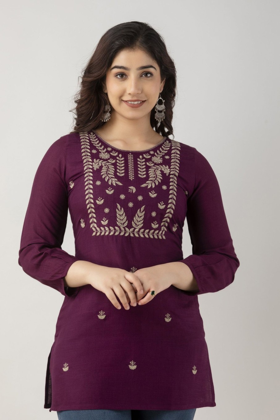 Women Charu | Women'S Embroidered Viscose Rayon Regular Top (Voilet) - Charu Violet