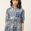 Women SASSAFRAS | Women'S Navy Floral Front Button Top - Sassafras