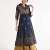 Women CHEERA | Women'S Navy Cotton Hand Block Print Anarkali Kurta Only - Cheera Blue