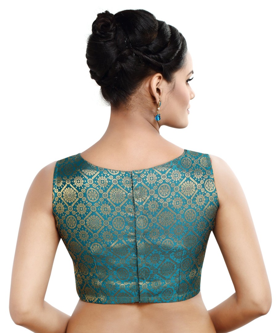 Women Madhu Fashion | Women'S Polyester Sleeveless Readymade Saree Blouse - Madhu Fashion Green