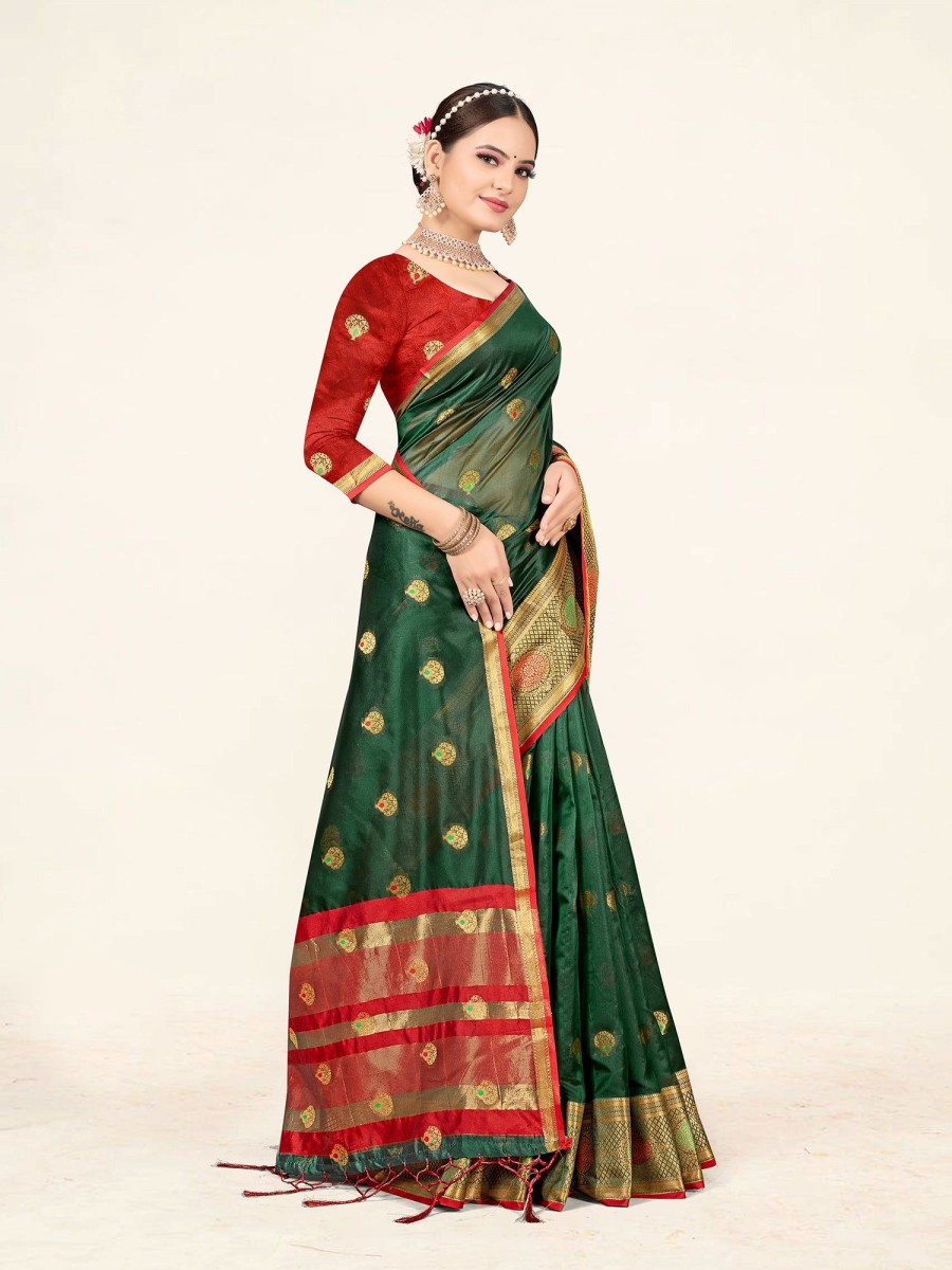 Women Sweet Smile | Women'S Color Stylish Saree With Blouse Set - Sweet Smile Green