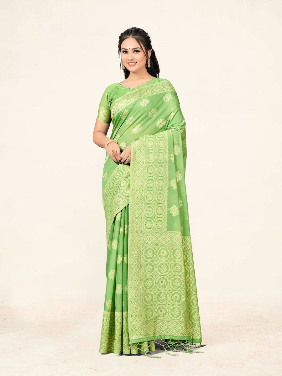 Women Sweet Smile | Women'S Light Color Stylish Saree With Blouse Set - Sweet Smile Green