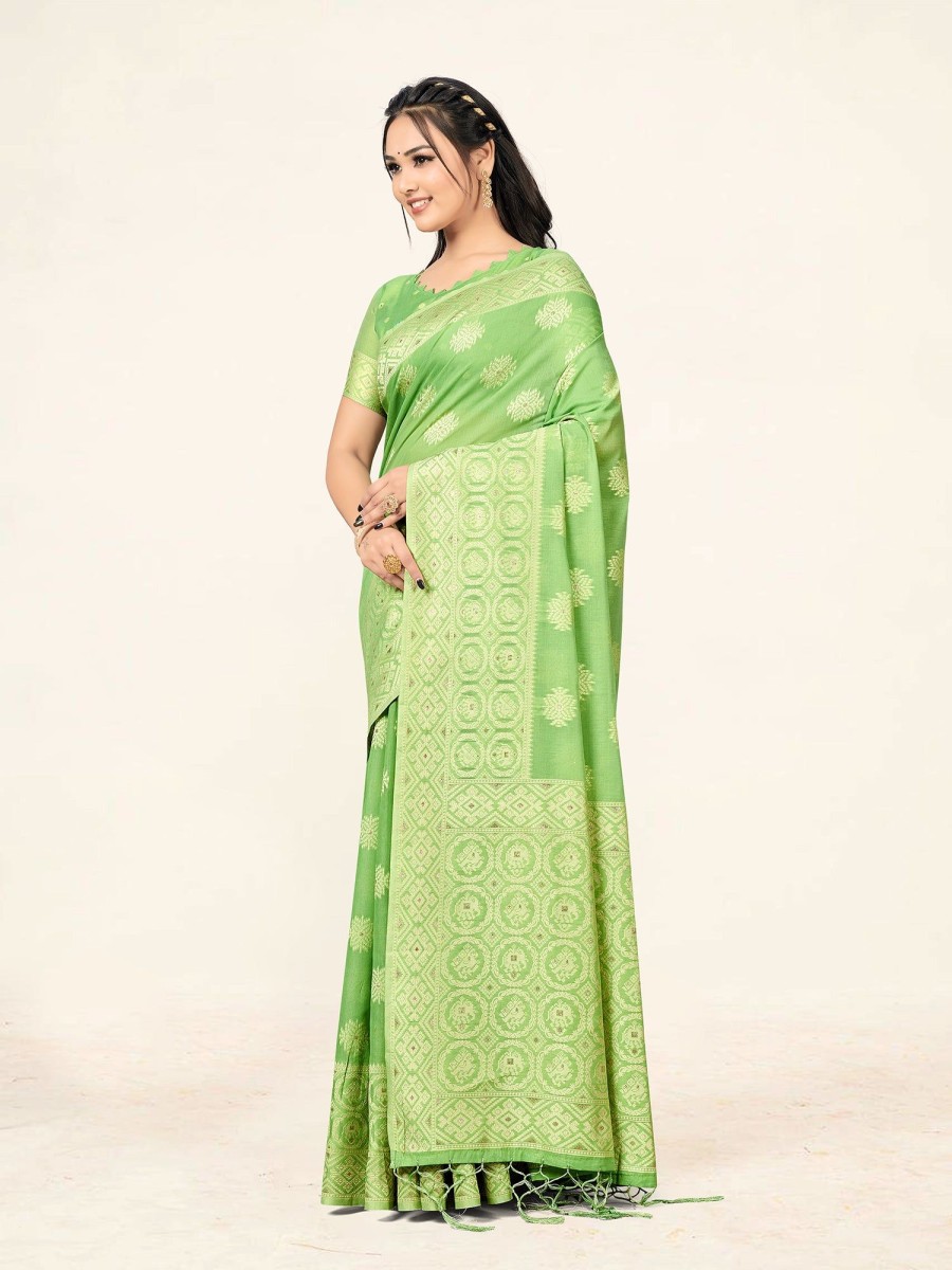 Women Sweet Smile | Women'S Light Color Stylish Saree With Blouse Set - Sweet Smile Green