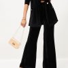 Women Lyush | Women'S Black Velvet Bell Bottom Pants - Lyush