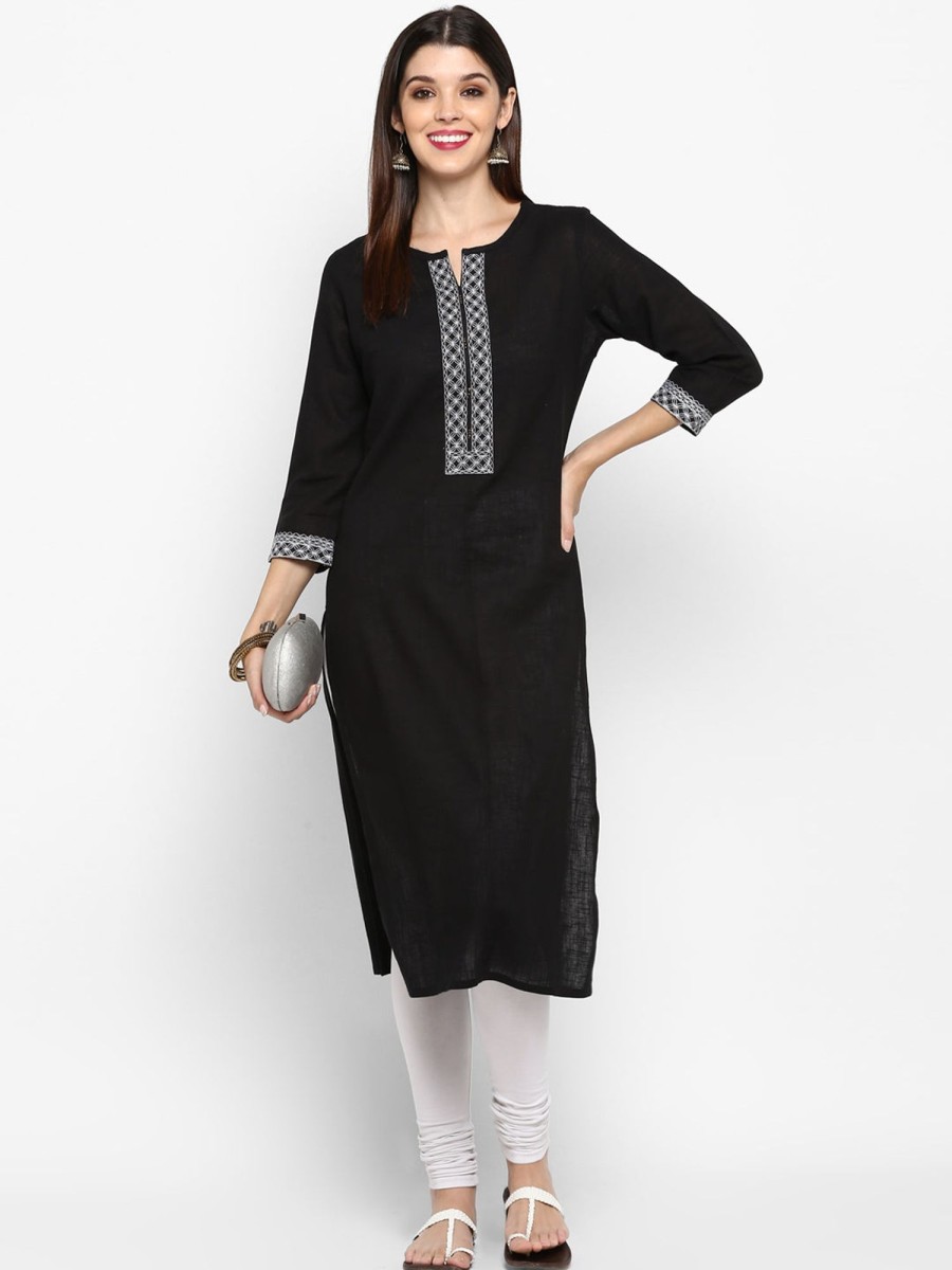 Women Vbuyz | Women'S Black Cotton Straight Kurta By Vbuyz (1 Pc Set)