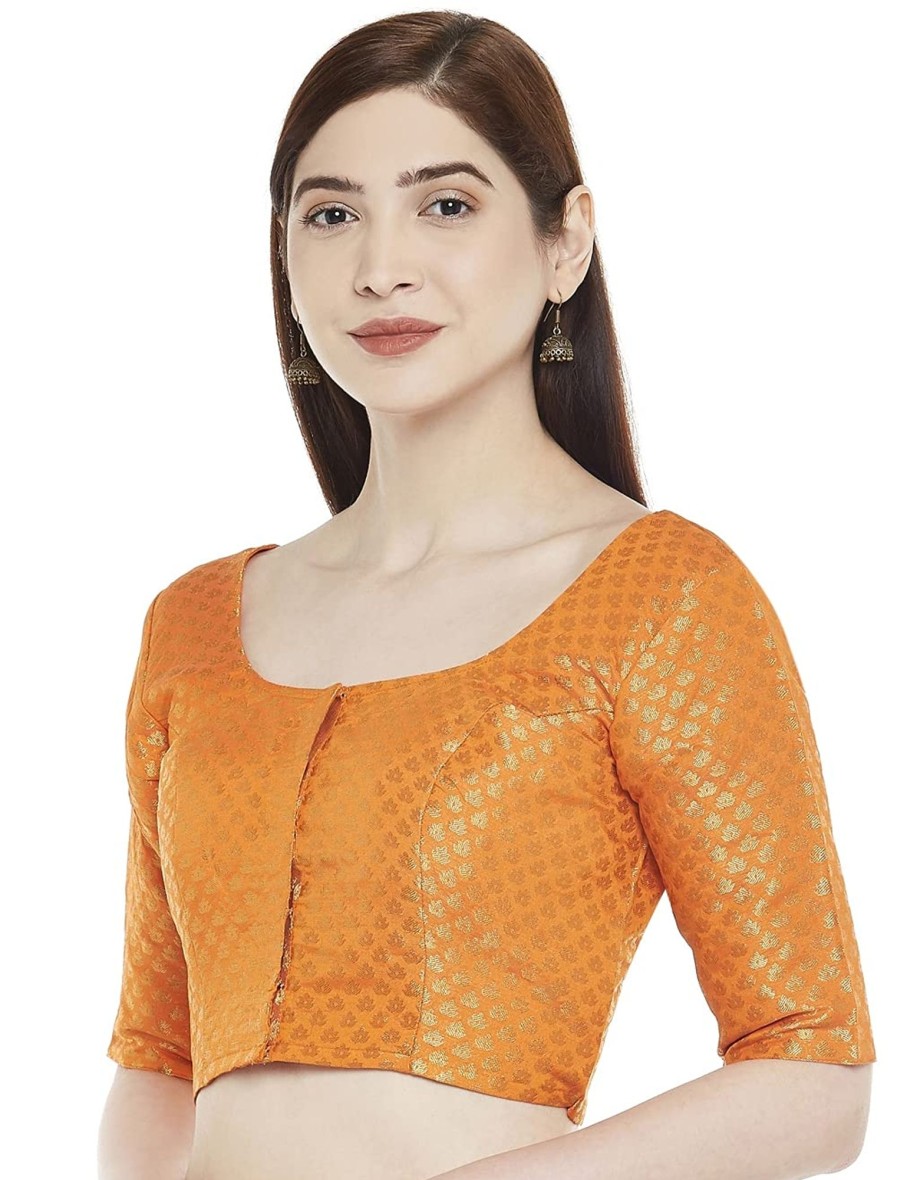 Women Shringaar | Women Orange Brocade Saree Blouse By Shringaar (1Pc)