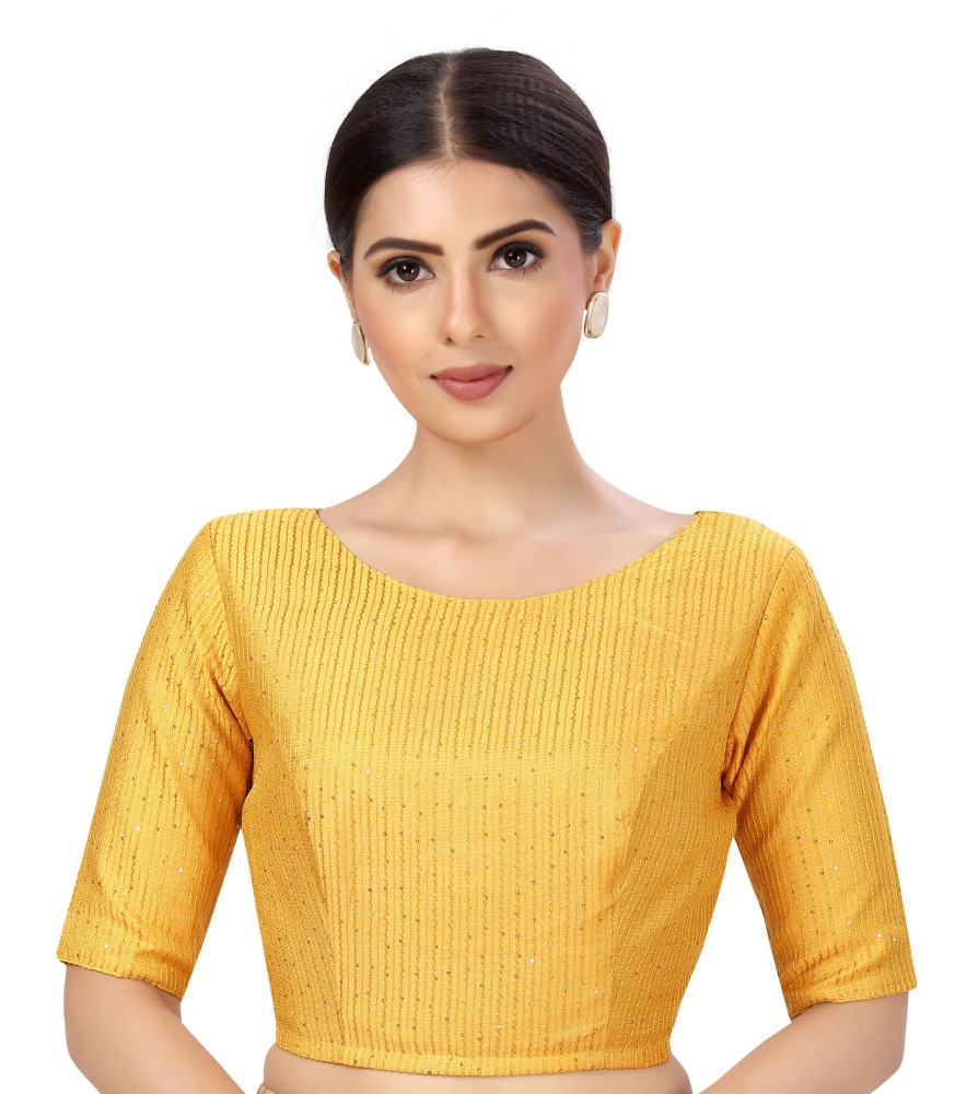 Women Shringaar | Women'S Polyester Chanderi Cotton Silk Sequin Embroidered Saree Blouse. - Shringaar Mustard