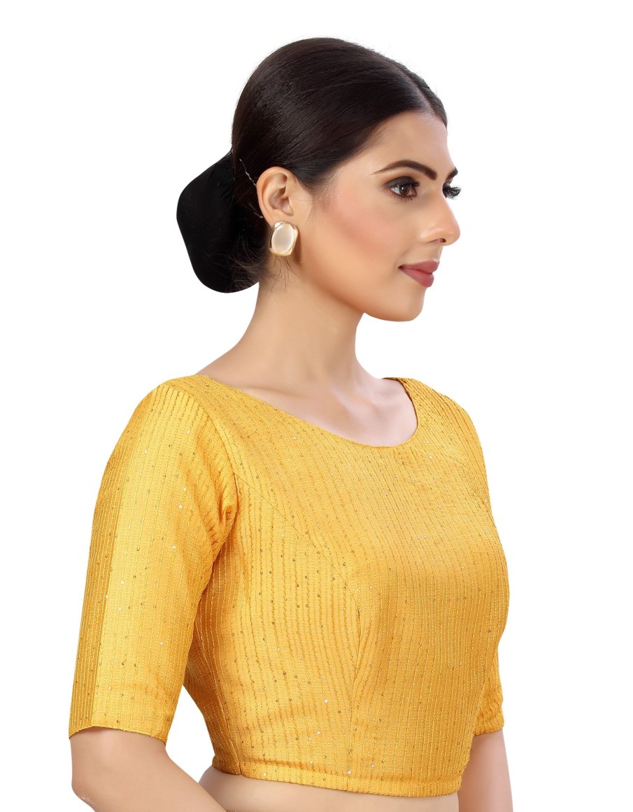 Women Shringaar | Women'S Polyester Chanderi Cotton Silk Sequin Embroidered Saree Blouse. - Shringaar Mustard