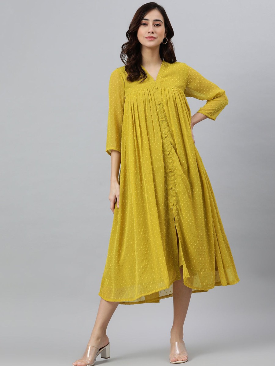 Women Janasya | Women'S Poly Chiffon Kurta - Janasya Mustard