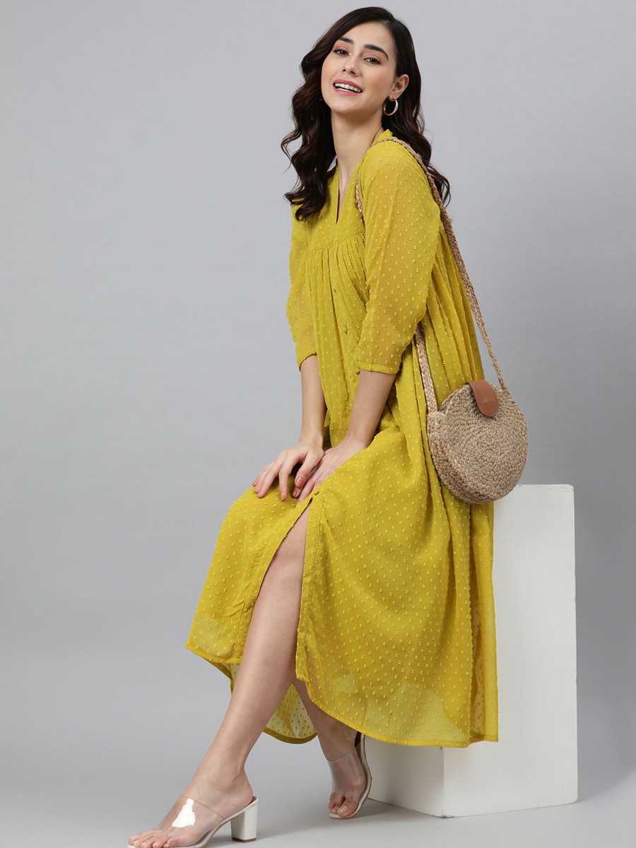 Women Janasya | Women'S Poly Chiffon Kurta - Janasya Mustard