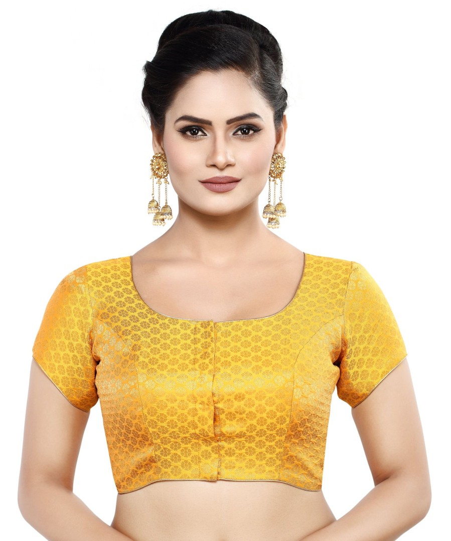 Women Madhu Fashion | Women'S Short Sleeves Banaras Brocade Readymade Saree Blouse - Madhu Fashion