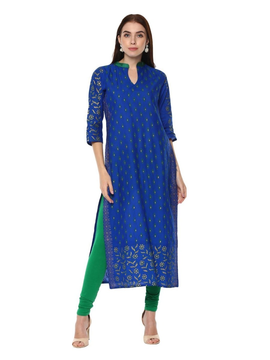 Women NOZ2TOZ | Women'S Royal Blue Ajrakh Hand Block Cotton Printed Straight Kurta - Noz2Toz