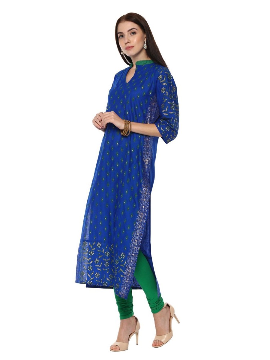 Women NOZ2TOZ | Women'S Royal Blue Ajrakh Hand Block Cotton Printed Straight Kurta - Noz2Toz