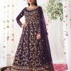 Women Monjolika | Women'S Dark Soft Net Semi Stitched Embroidered Wedding Dress - Monjolika Violet