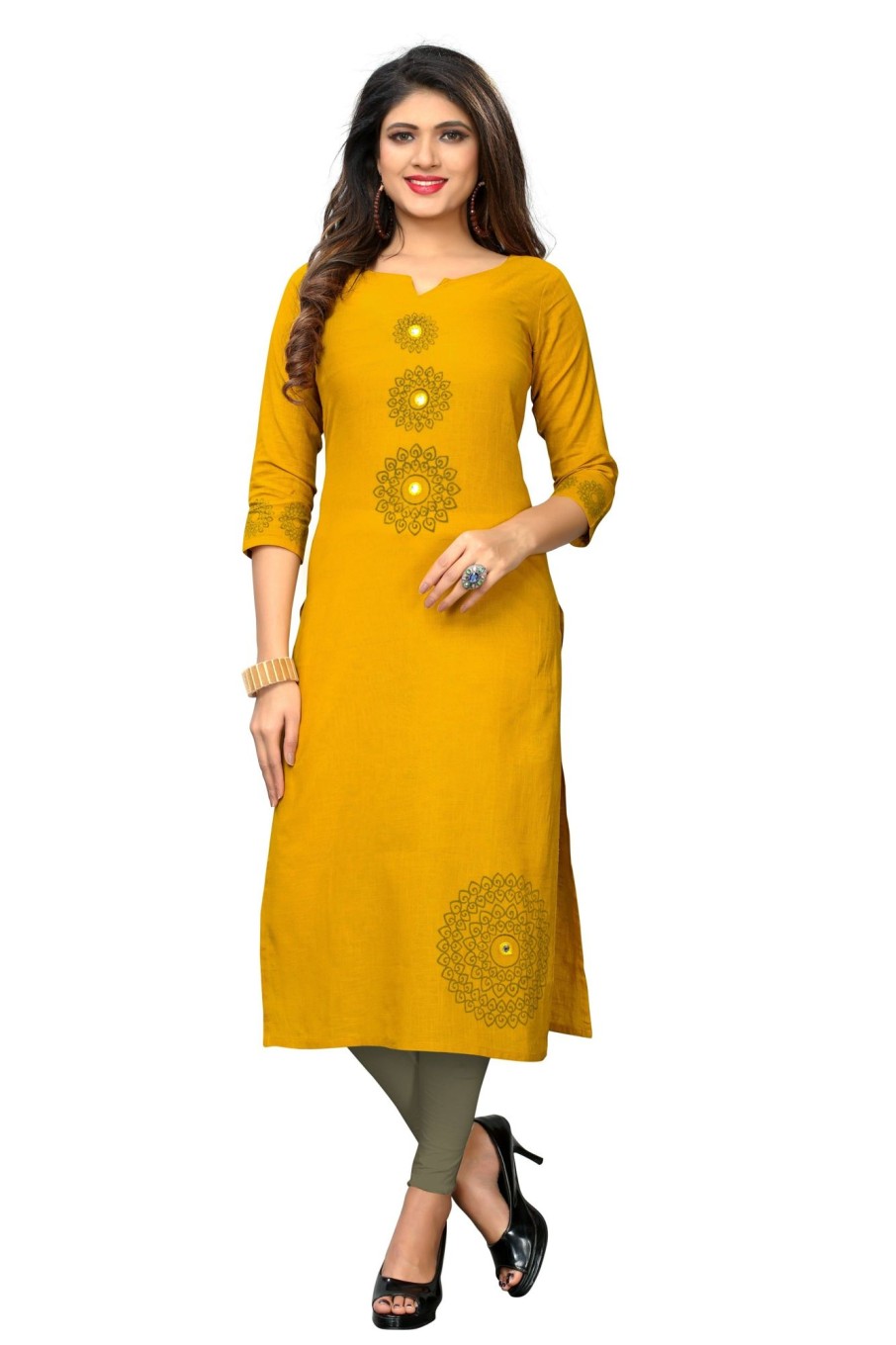 Women Vbuyz | Women'S Yellow Color Slub Cotton Straight Kurta Only - Vbuyz