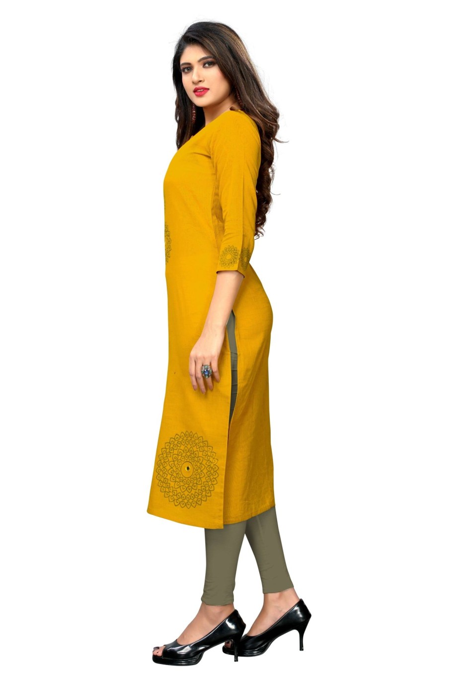 Women Vbuyz | Women'S Yellow Color Slub Cotton Straight Kurta Only - Vbuyz