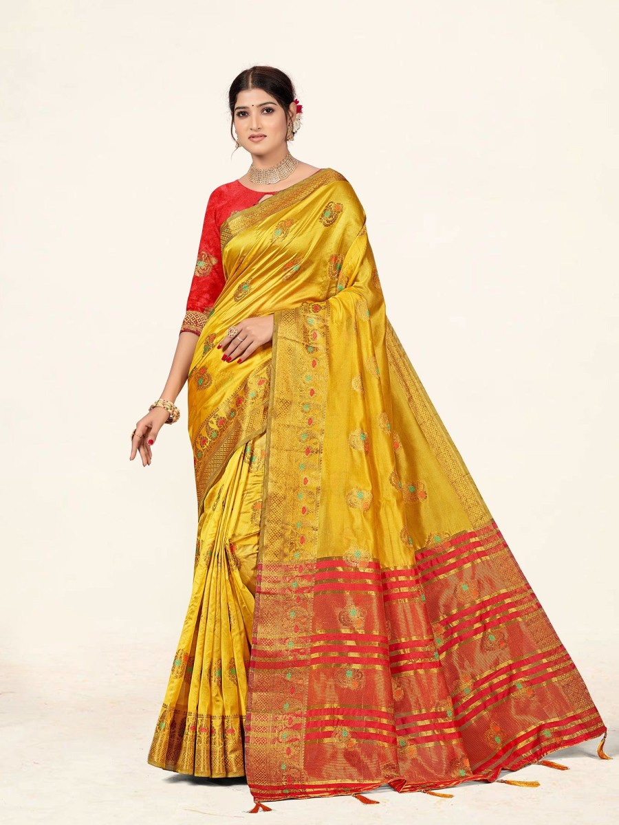 Women Sweet Smile | Women'S Color Stylish Saree With Blouse Set - Sweet Smile Yellow