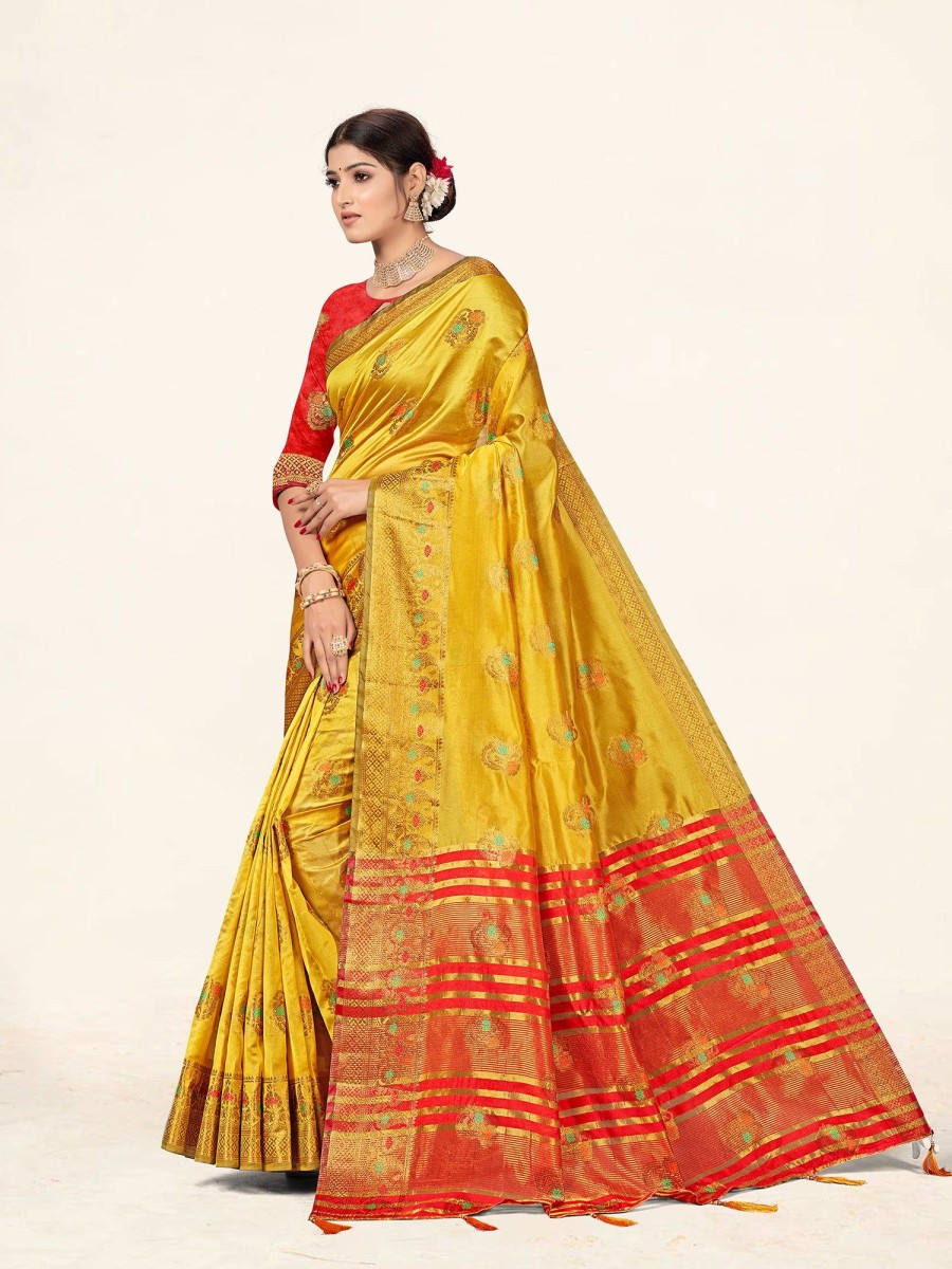 Women Sweet Smile | Women'S Color Stylish Saree With Blouse Set - Sweet Smile Yellow