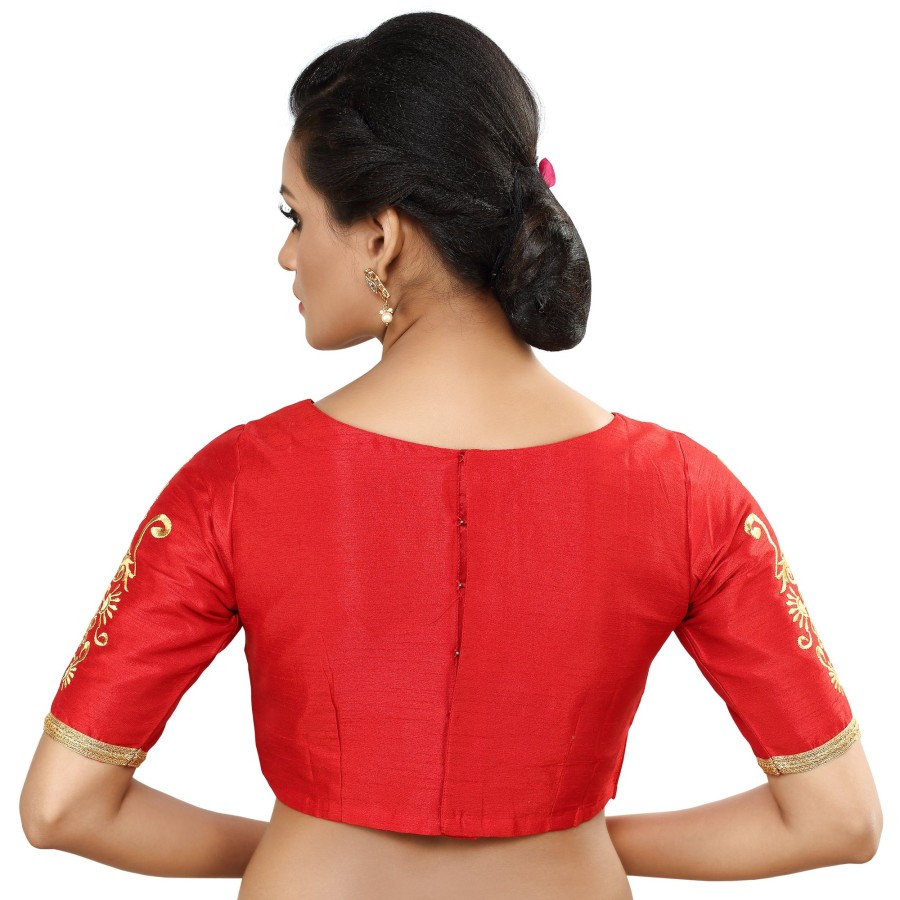 Women Madhu Fashion | Women'S Poly Raw Silk Readymade Saree Blouse With Embroide Sleeves - Madhu Fashion Red