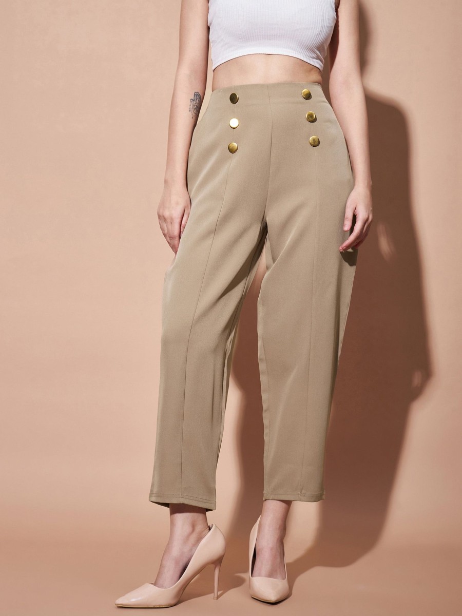 Women Lyush | Women'S Beige Front Darted Balloon Fit Pants - Lyush