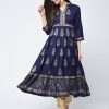 Women Aniyah | Women'S Block Printed Anarkali Kurta Blue