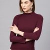 Women SASSAFRAS | Women'S Burgundy High Neck Rib Top - Sassafras