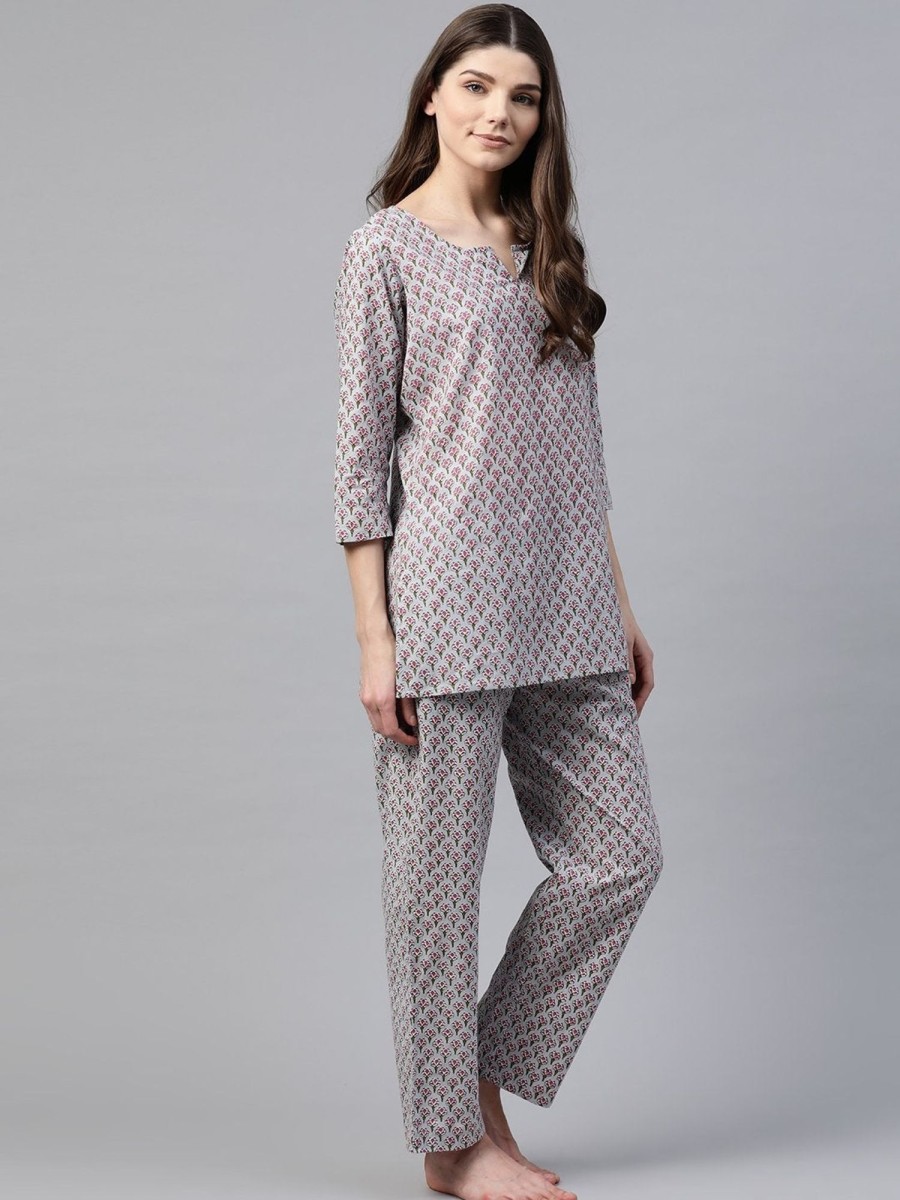 Women Divena | Women'S Grey Printed Loungewear/Nightwear - Divena