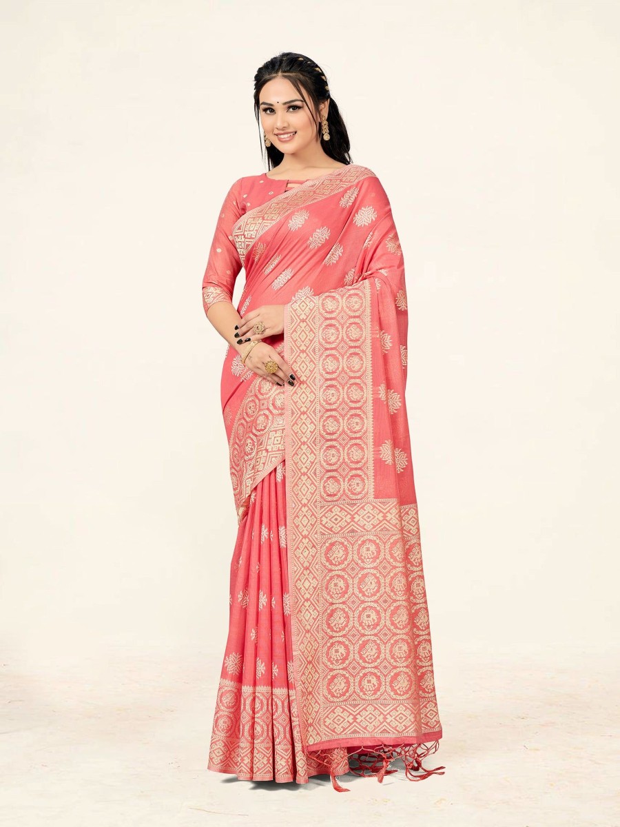 Women Sweet Smile | Women'S Light Color Stylish Saree With Blouse Set - Sweet Smile Pink