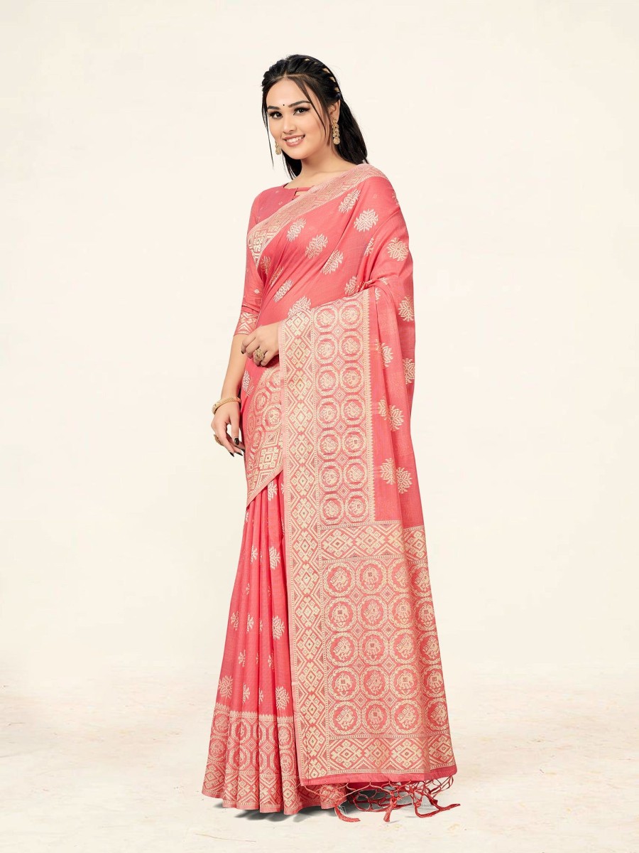 Women Sweet Smile | Women'S Light Color Stylish Saree With Blouse Set - Sweet Smile Pink