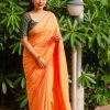 Women Stava Creation | Women'S Soft Silk Self Woven Designed Jacquard Saree ( Saffron ) - Stava Creation Orange