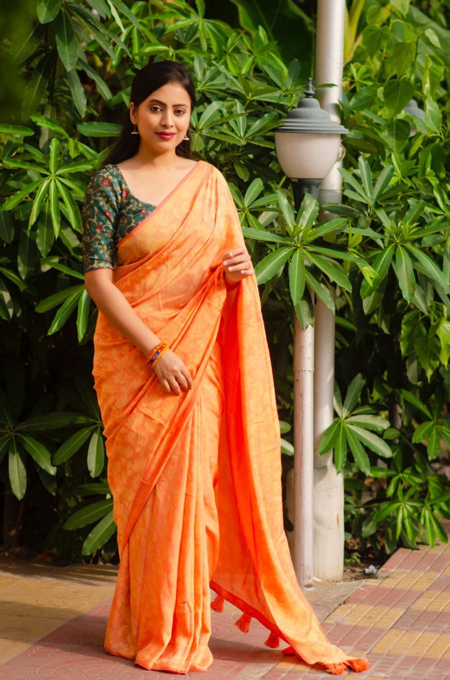 Women Stava Creation | Women'S Soft Silk Self Woven Designed Jacquard Saree ( Saffron ) - Stava Creation Orange