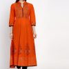 Women NOZ2TOZ | Women'S Orange Festive Ajrakh Hand Block Cotton Printed Anarkali - Noz2Toz