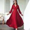 Women SARAS THE LABEL | Women'S Embroidered Red Gown (1Pc) - Saras The Label