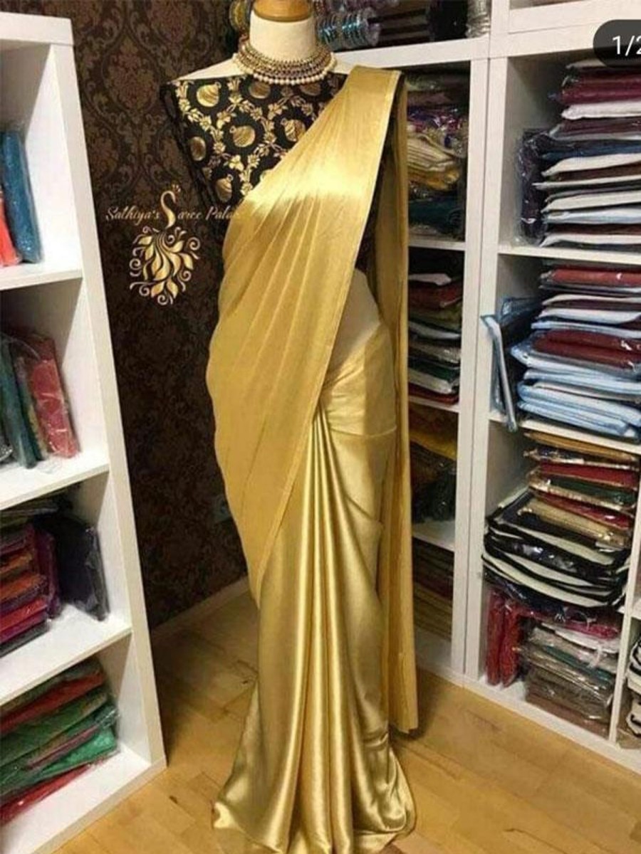 Women Vamika | Women'S Black Golden Satin Designer Saree - Vamika