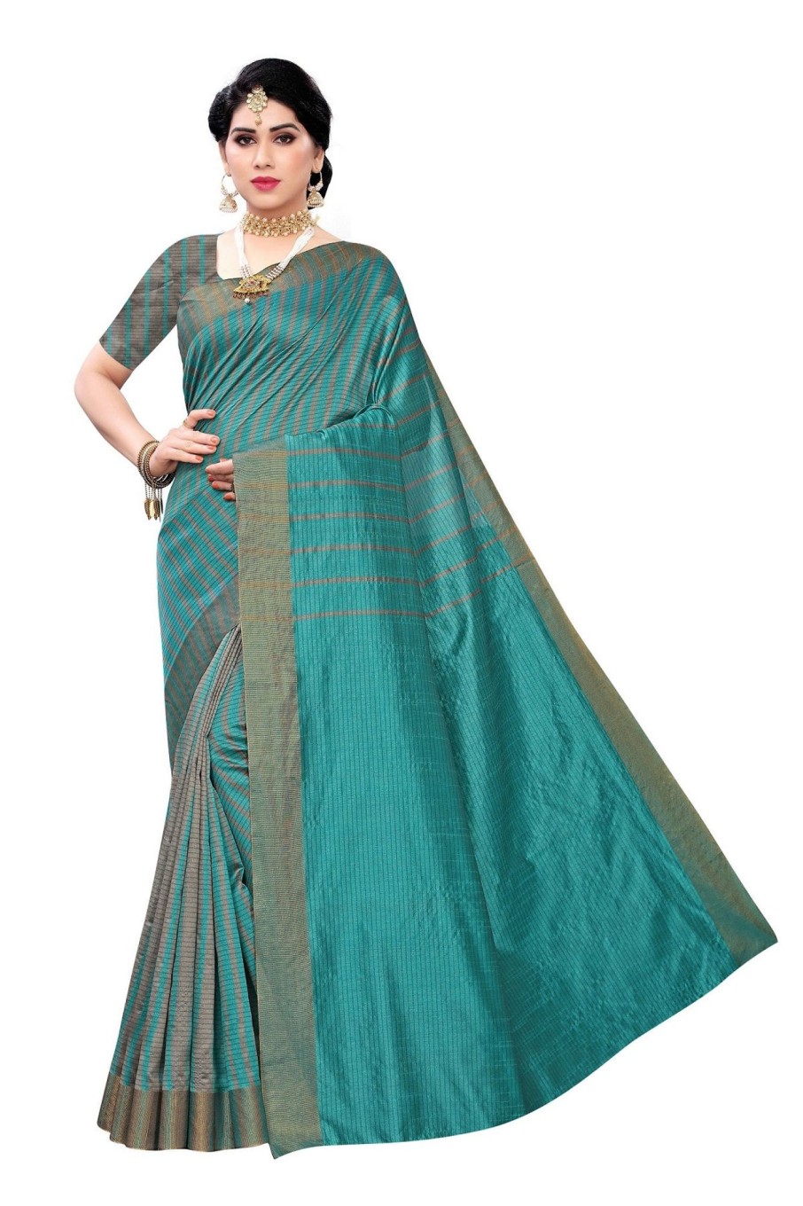 Women Vamika | Women'S Vamika Rama Green Cotton Silk Weaving Saree - Vamika