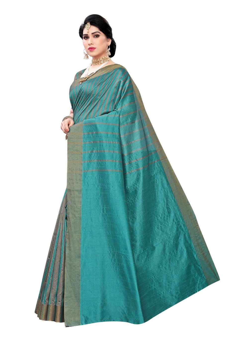 Women Vamika | Women'S Vamika Rama Green Cotton Silk Weaving Saree - Vamika