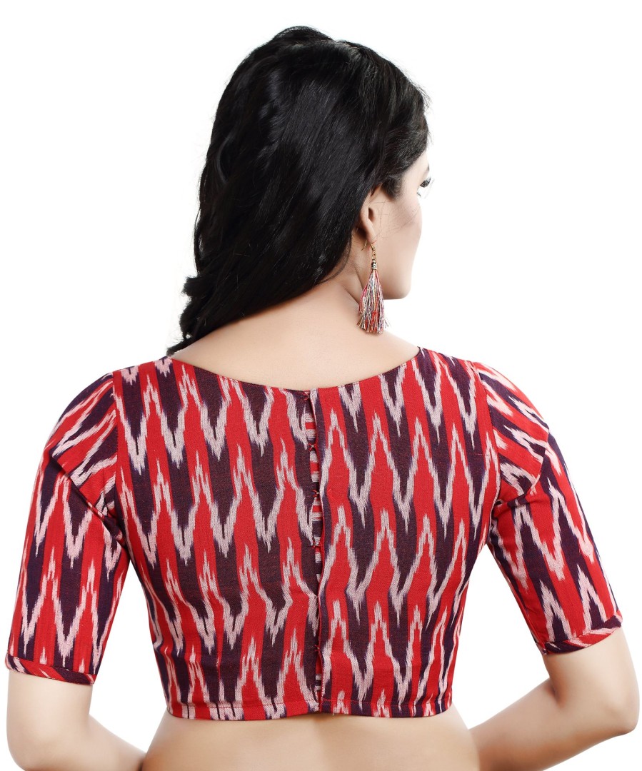 Women Madhu Fashion | Women'S Cotton Ikat Print Half Sleeve Blouse - Madhu Fashion Maroon