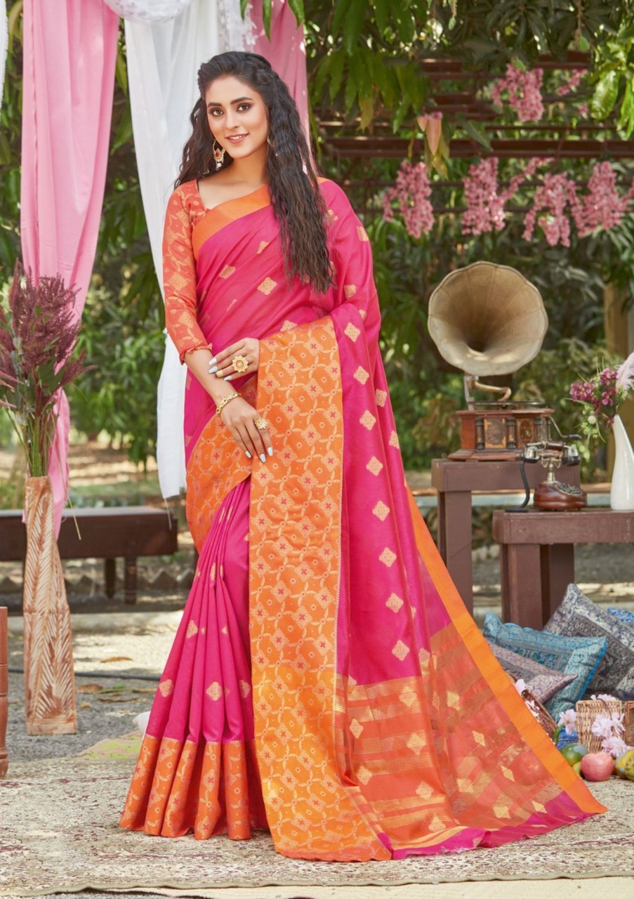 Women Sangam Prints | Women Pink Silk Saree By Sangam Prints (2 Pc Set)