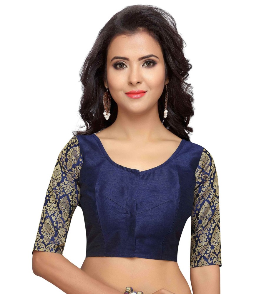 Women Shringaar | Women'S Navy Blue Brocade Blouse By Shringaar- (1Pc Set)