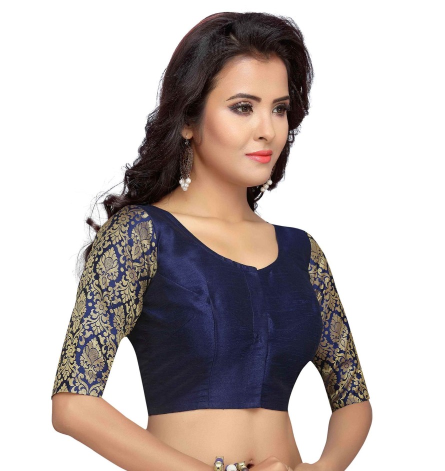 Women Shringaar | Women'S Navy Blue Brocade Blouse By Shringaar- (1Pc Set)