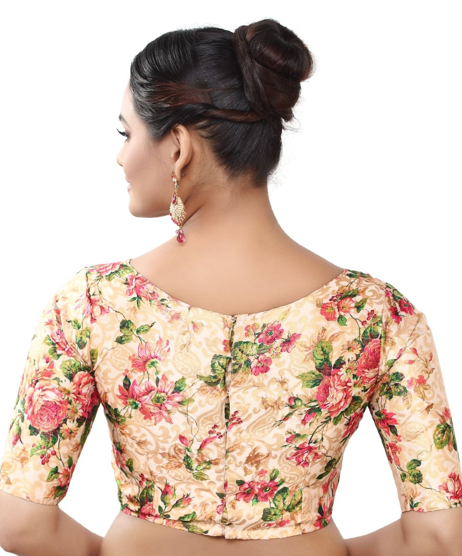 Women Madhu Fashion | Women'S Polyester Brocade Digital Print Elbow Length Sleeves Readymade Saree Blouse - Madhu Fashion