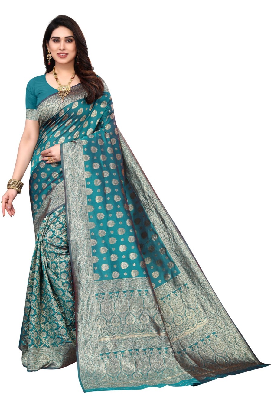 Women Varanga | Women'S Color Banarasi Silk Saree With Blouse - Varanga Green