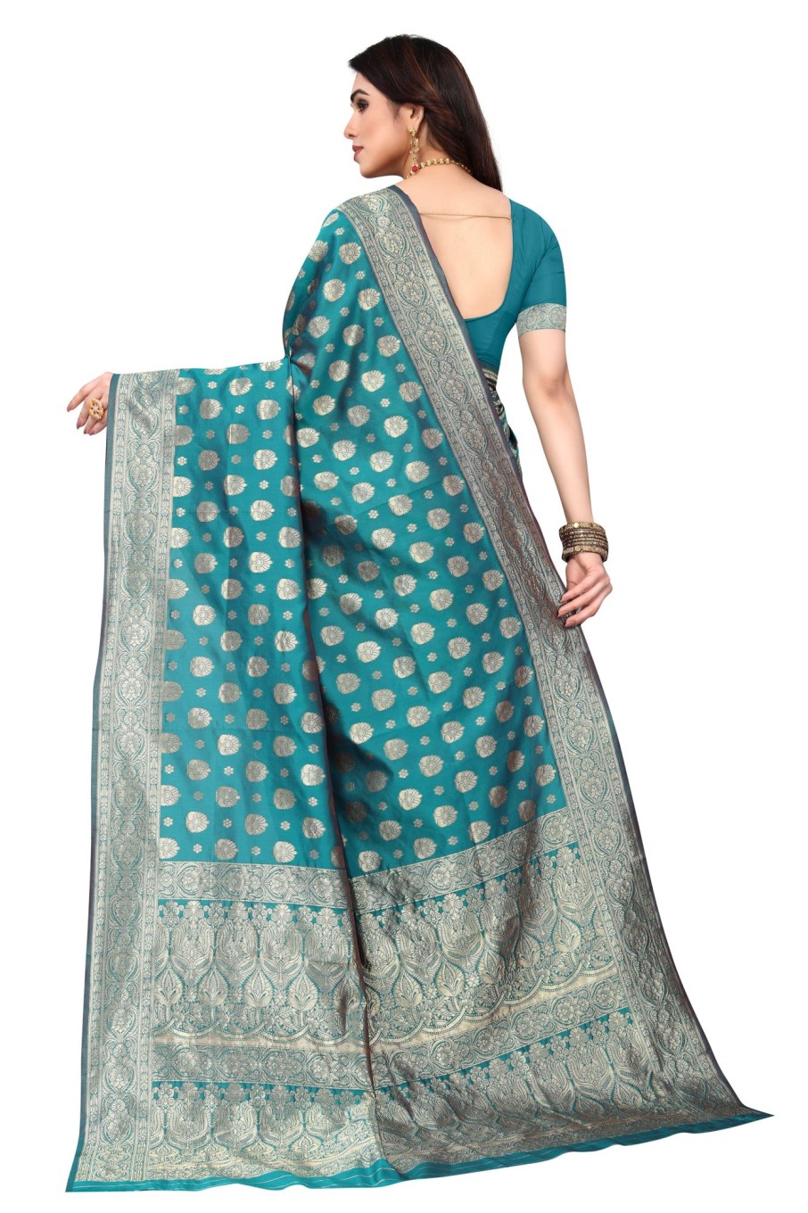 Women Varanga | Women'S Color Banarasi Silk Saree With Blouse - Varanga Green