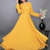 Women Label Shaurya Sanadhya | Women'S Yellow Thread Work Anarkali With Chanderi Skirt (2Pc Set) - Label Shaurya Sanadhya