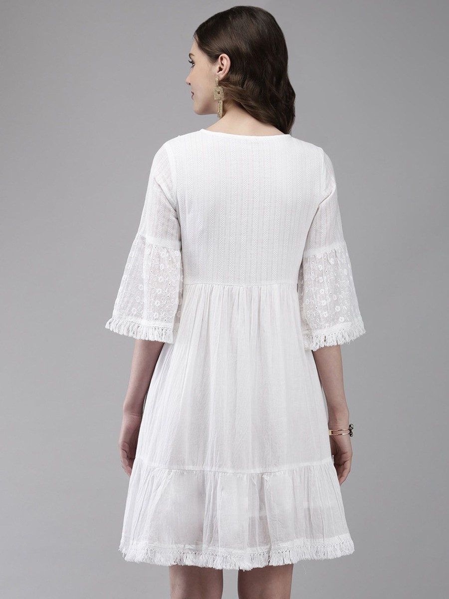 Women Final Clearance Sale | Women'S Cotton Blend Embroidered A-Line Dress - Final Clearance Sale White