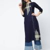 Women Aniyah | Women'S Patchwork Straight Kurta - Aniyah Blue