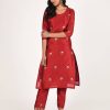 Women CHEERA | Women'S Dupion Silk Hand Embroidered Straight Kurta Only - Cheera Maroon